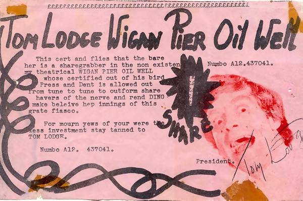 share certificate for Tom Lodge's Wigan Pier oil well
