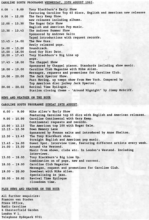 Caroline South programme schedule