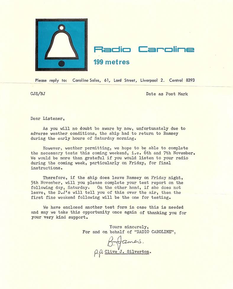 letter from Radio Caroline