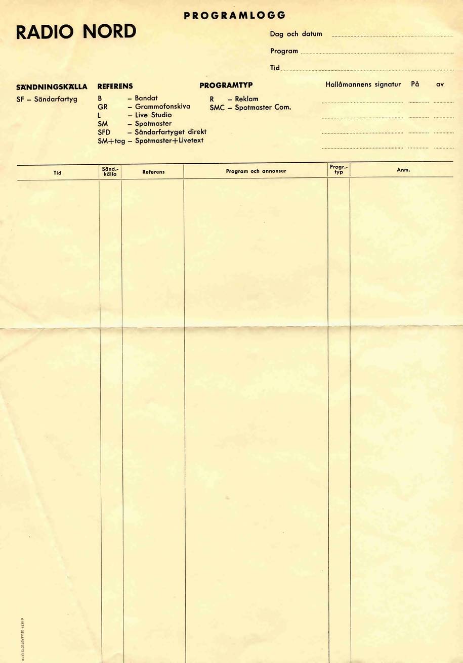 Radio Nord programme log