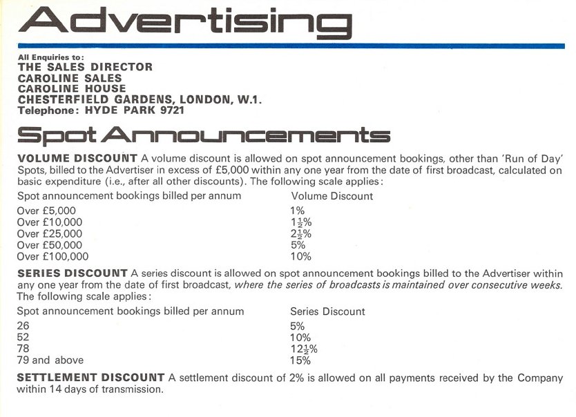 Radio Caroline's second rate card