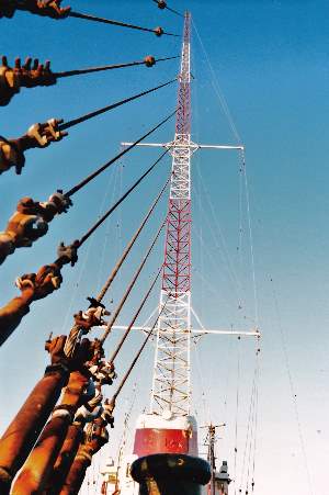 The 300ft aerial mast on the Ross Revenge