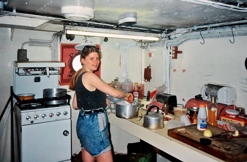Louise Roberts in the galley