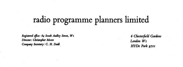 Radio Programme Planners letter heading