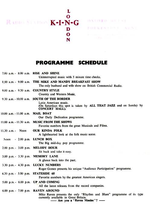 King Radio programme schedule