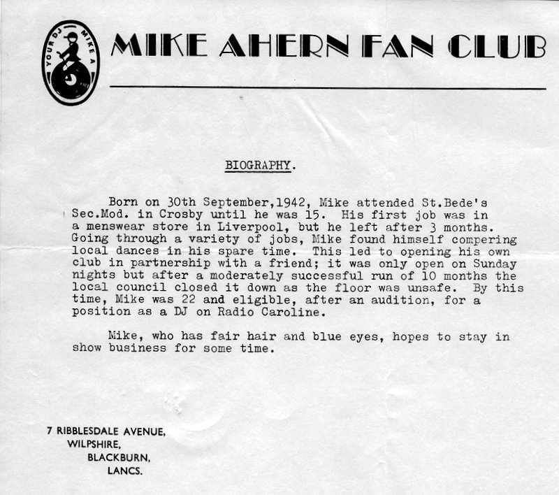 Mike Ahern fanclub mail-out