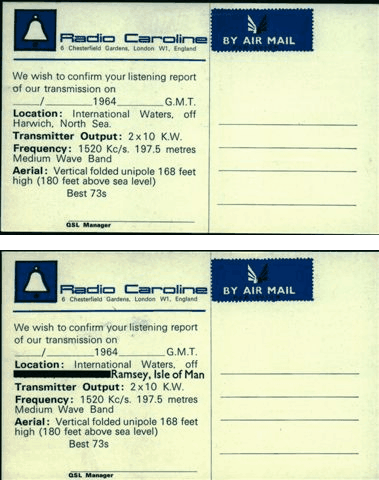 Radio Caroline QSL cards